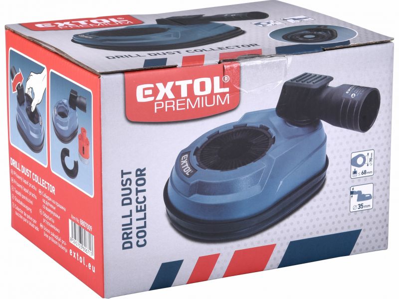 EXTOL PREMIUM Lapač prachu s prisávaním pre vŕtačku, vrták max. 68mm