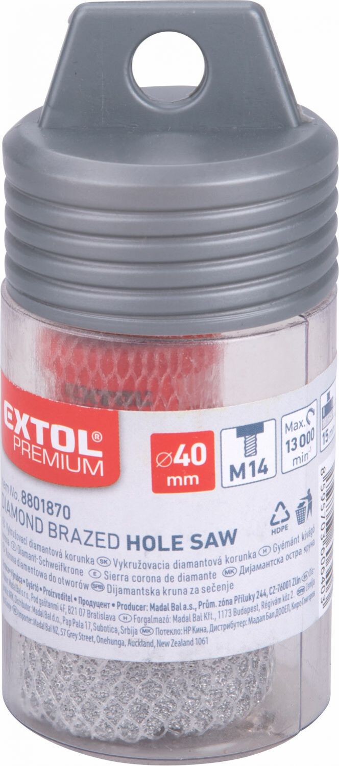 EXTOL PREMIUM Vrták korunkový diamantový do uhlovej búsky 40mm
