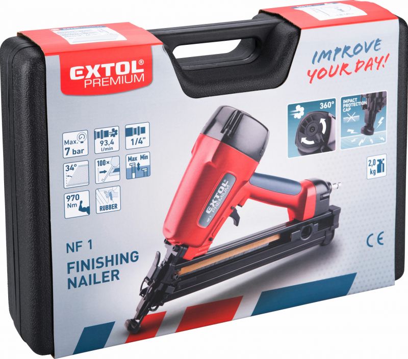 EXTOL PREMIUM Klincovačka pneumatická NF1, 970Nm klince 32-64mm