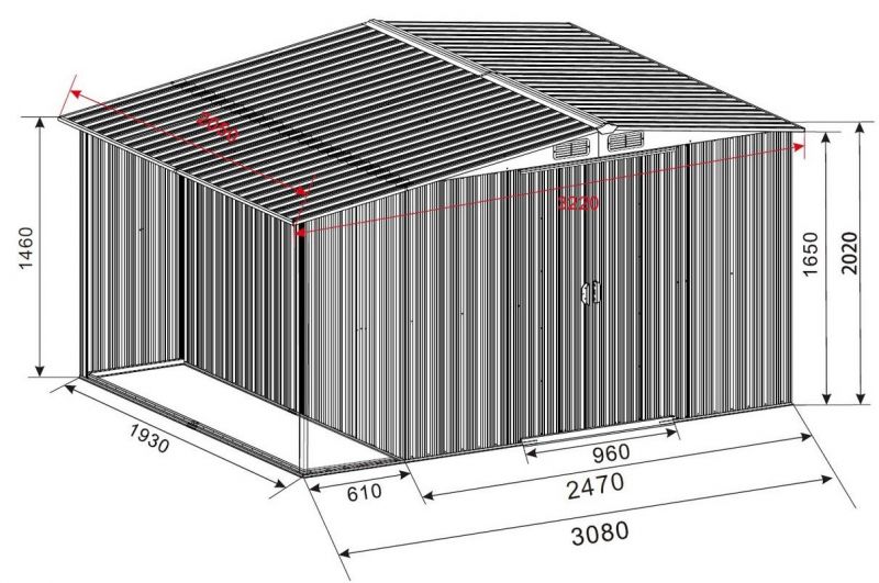 Domček na náradie GA68F GARDENKUS 257+61x205x202cm foto4