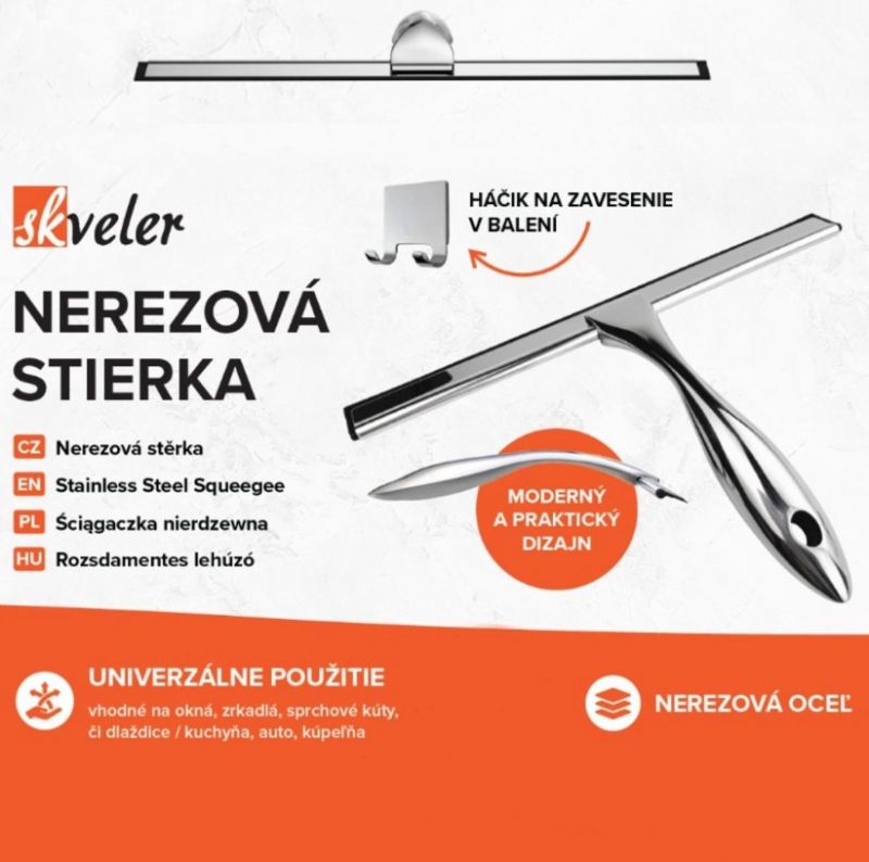 SKVELER Stierka silikón / nerez 25cm s háčikom na zavesenie SKVELER
