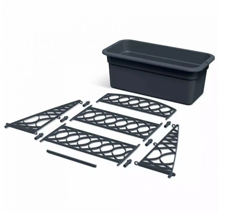 Kinekus Kvetináč / truhlík plastový s pergolou 580x288 mm, antracit, výška 225 / 780 mm