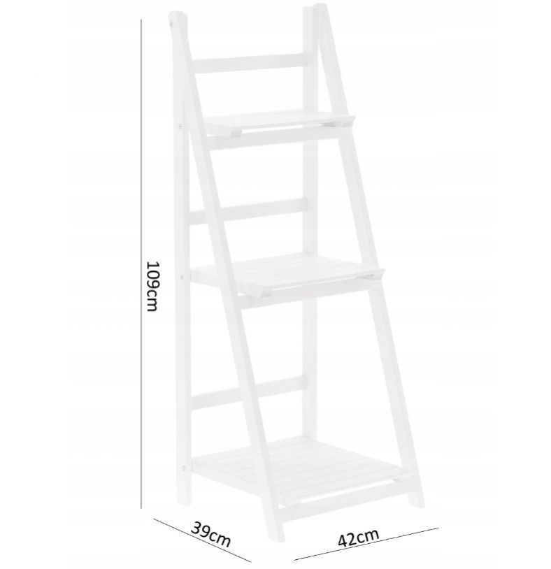 Kinekus Stojan drevený biely 3-policový, na kvety, 42 x 39 x 109 cm, skladací