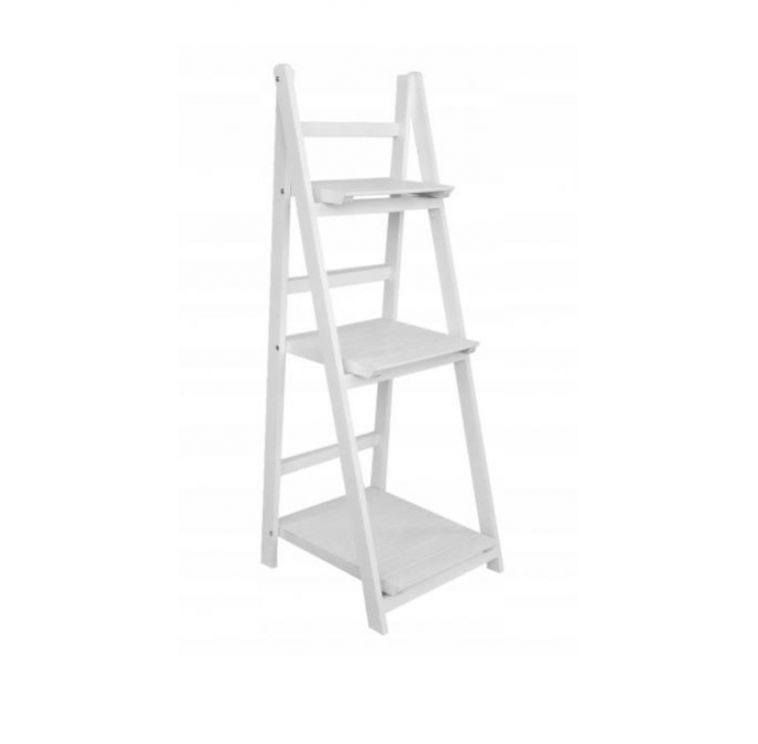 Kinekus Stojan drevený biely 3-policový, na kvety, 42 x 39 x 109 cm, skladací