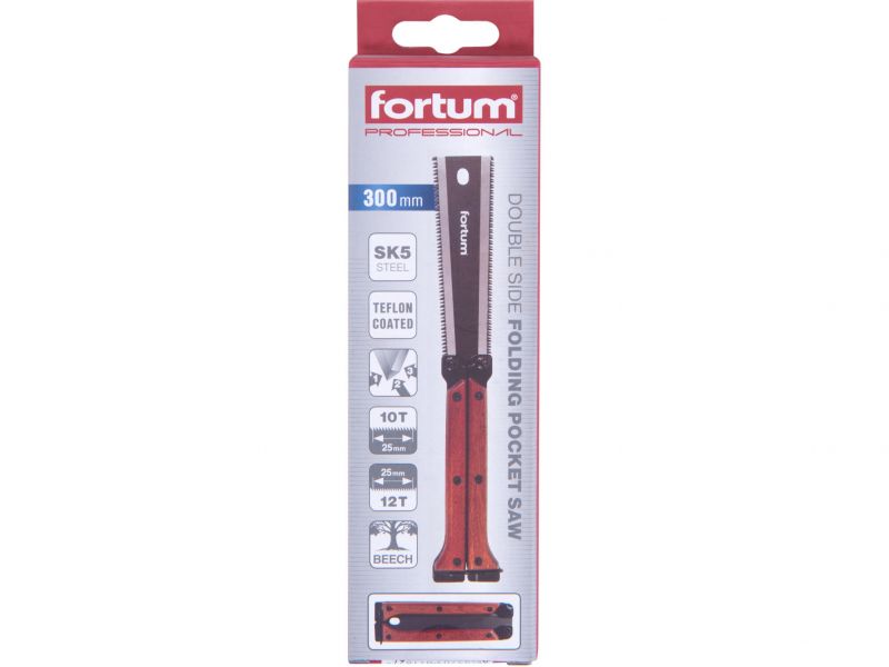 FORTUM Pílka japonská obojstranná 300mm skladacia , ohybná čepeľ 0,8 mm zuby na oboch stranách