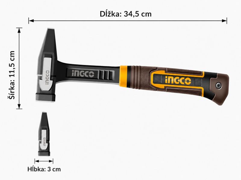 Kladivo zámočnícke 500g ANTI-SHOCK INGCO Industrial foto2