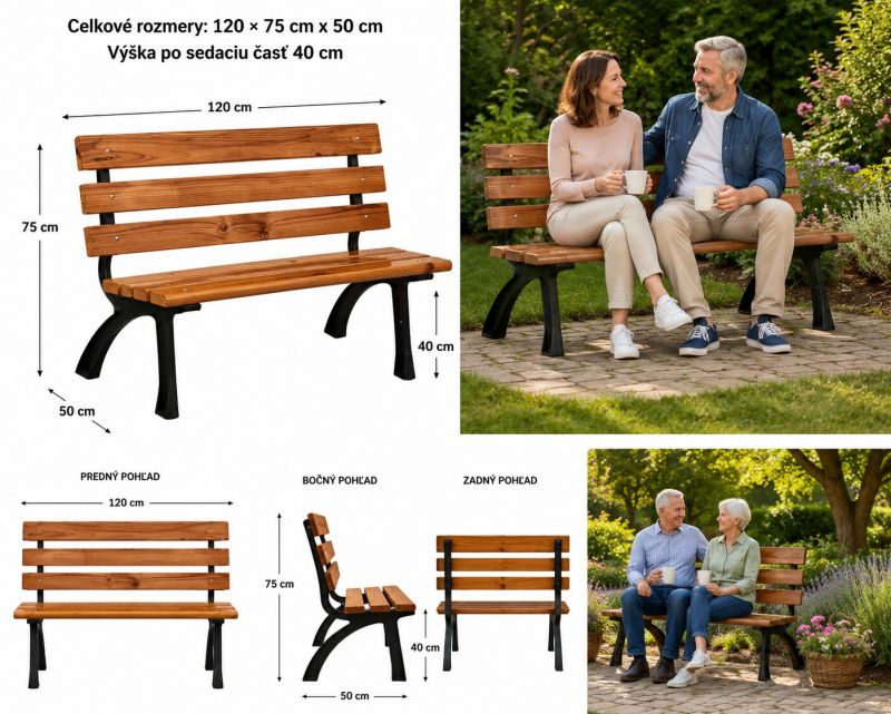 Lavica záhradná KAROLÍNA kov+drevo  GARDENKUS