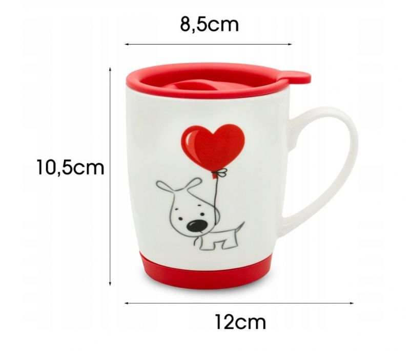 Kinekus Hrnček s uzáverom 350ml, valentínsky dekor, psík s balónom