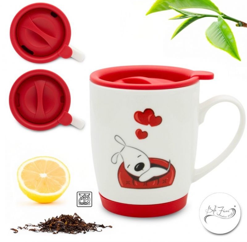 Kinekus Hrnček s uzáverom 350ml, valentínsky dekor, spiaci psík