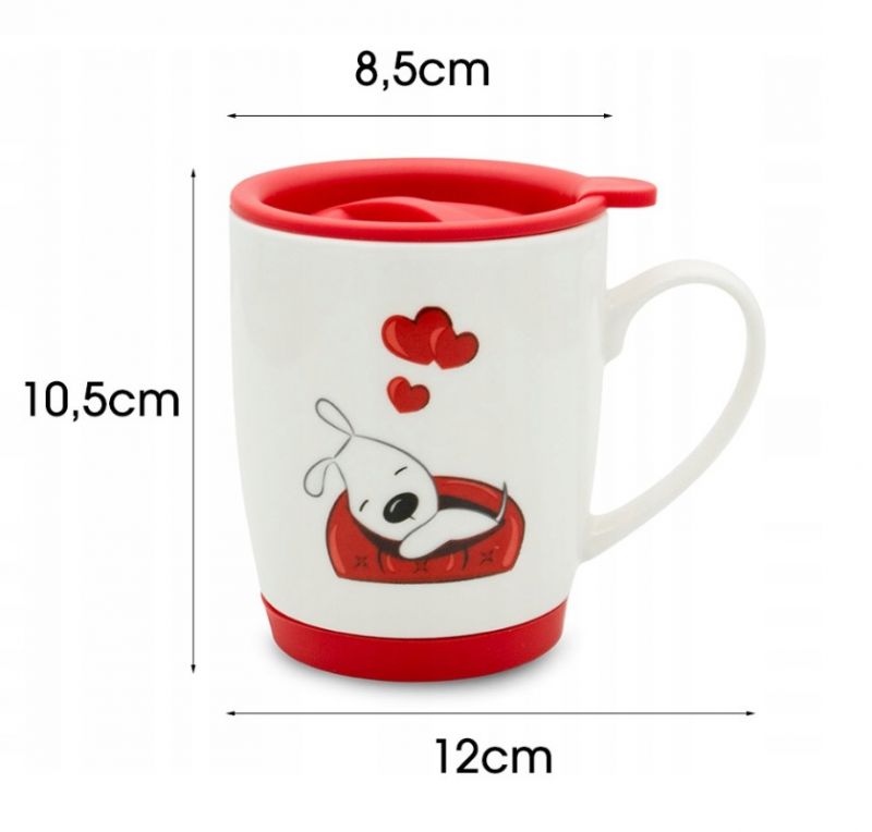 Kinekus Hrnček s uzáverom 350ml, valentínsky dekor, spiaci psík