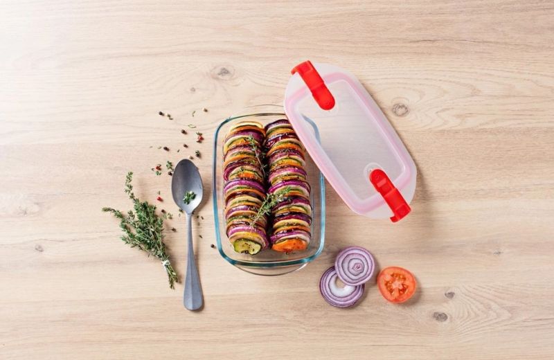 PYREX Dóza na potraviny s vekom obdĺžniková, 23x15x7cm, 1,2L, číre sklo, PYREX