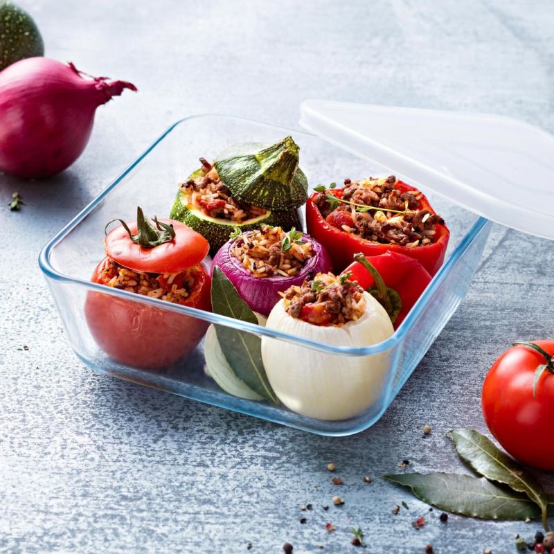 PYREX Dóza na potraviny s vekom štvorcová, číre sklo, 15x15x6cm, 0,8L, PYREX