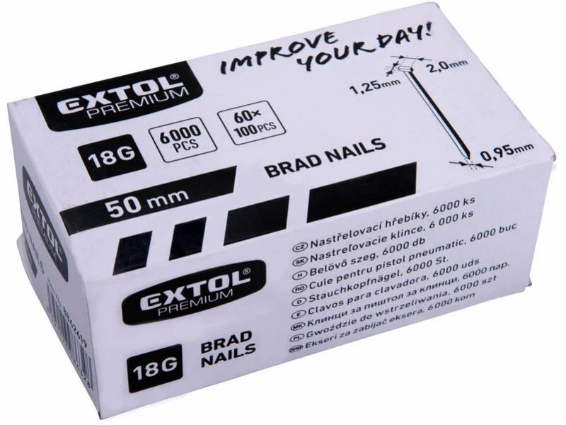 EXTOL PREMIUM Klince do klincovačky 18G 60x100 ks dlžka 50 mm širka 1,25x0,95 mm hlava 2 mm