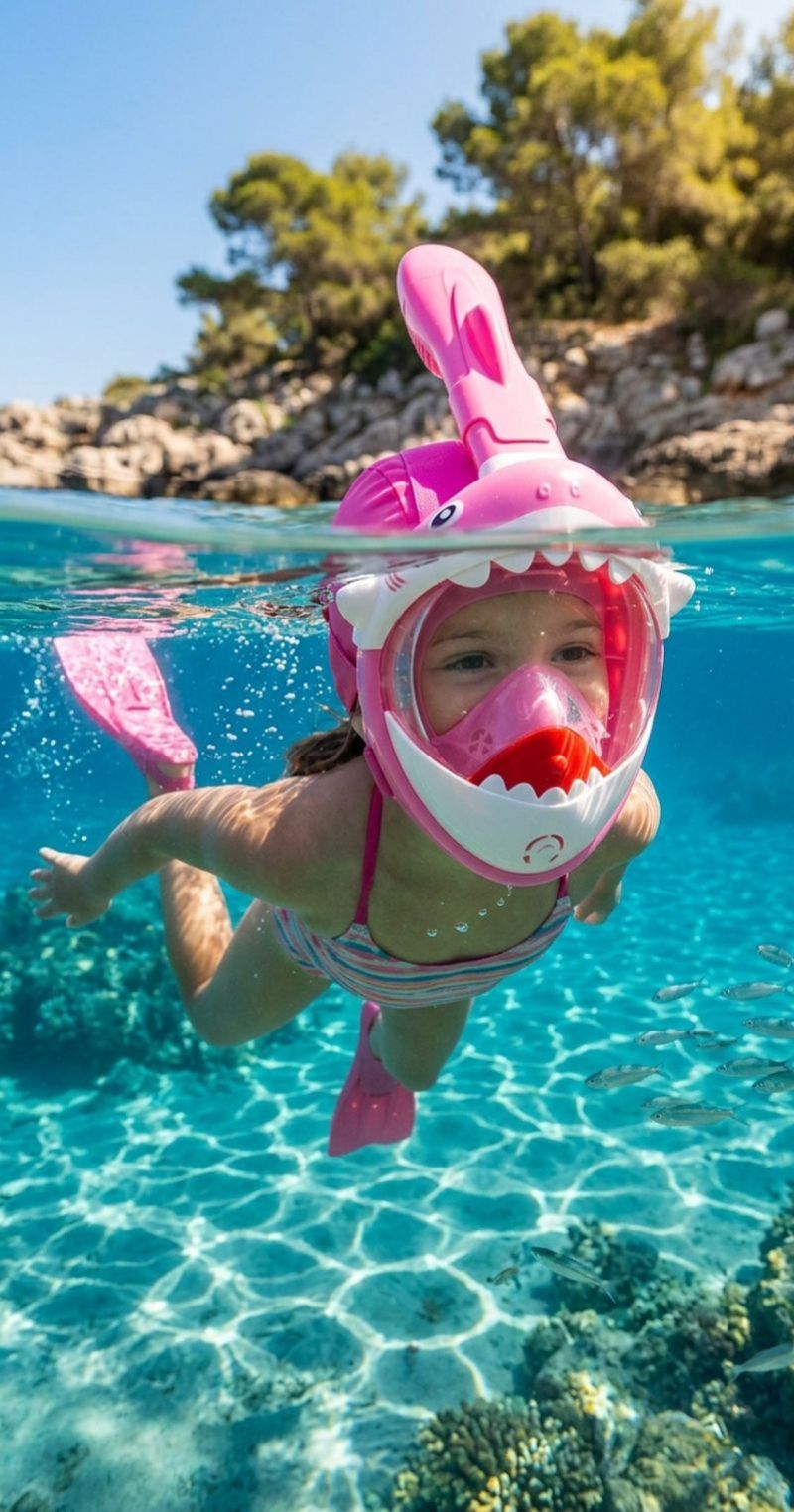 Maska snorchlovacia Shark celotvárová pre deti 4+ XS ružová
