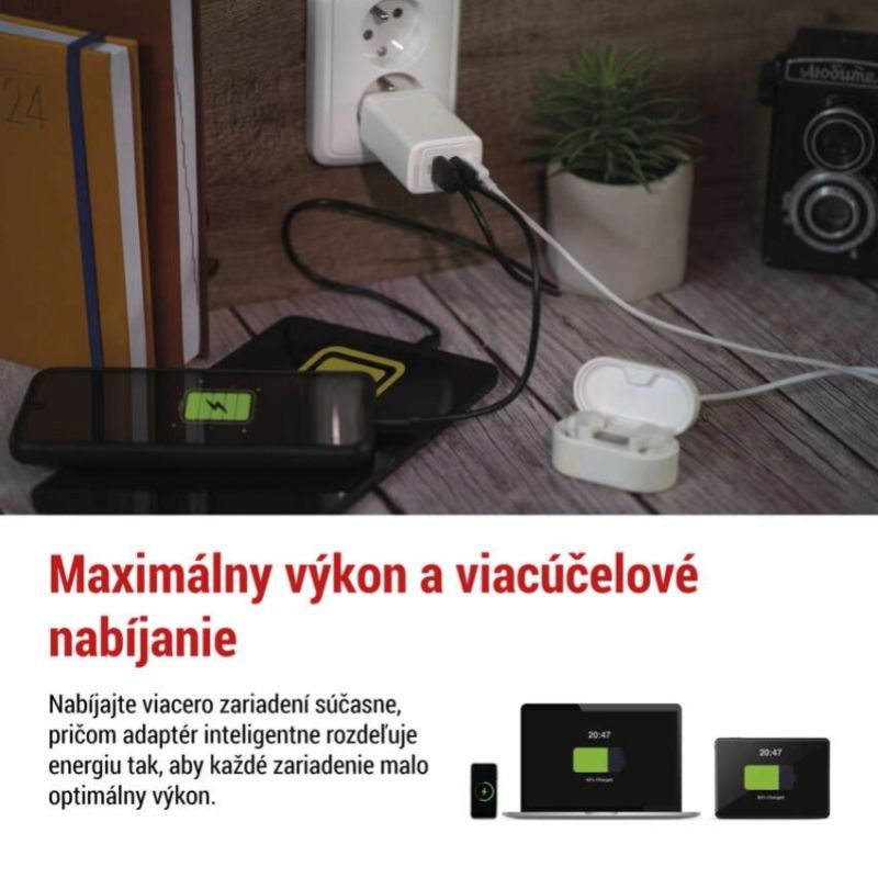 EMOS Adaptér USB univerzálny GaN do siete PD 65 W max