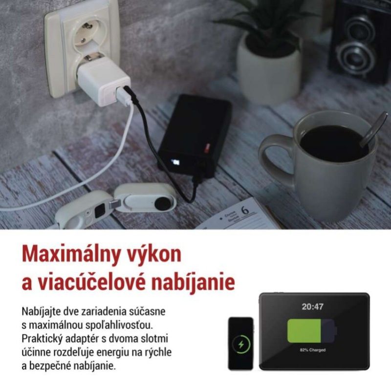 EMOS Adaptér USB univerzálny GaN do siete PD 20 W max