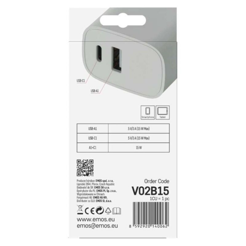 EMOS Adaptér USB univerzálny BASIC do siete 15 W max.