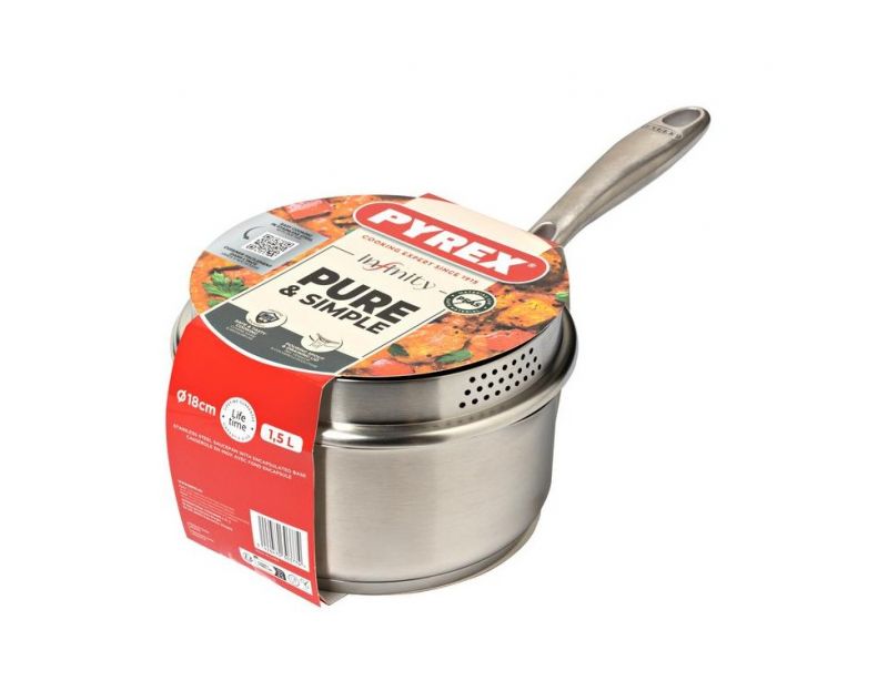 PYREX Kastról nerezový 1,5L, 18cm s rúčkou + sklenená pokrievka INFINITY PYREX