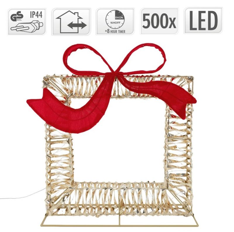 Dekorácia darček s mašľou 500 LED 58x63 cm s adaptérom časovačom zlatá