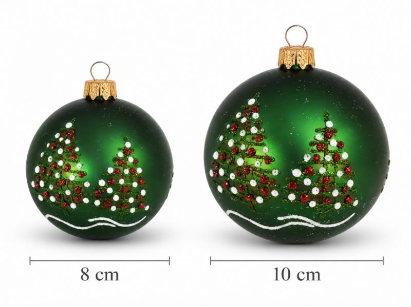 Ozdoba vianočná guľa sklenená, 10cm, stromčeky, závesná, mix farieb