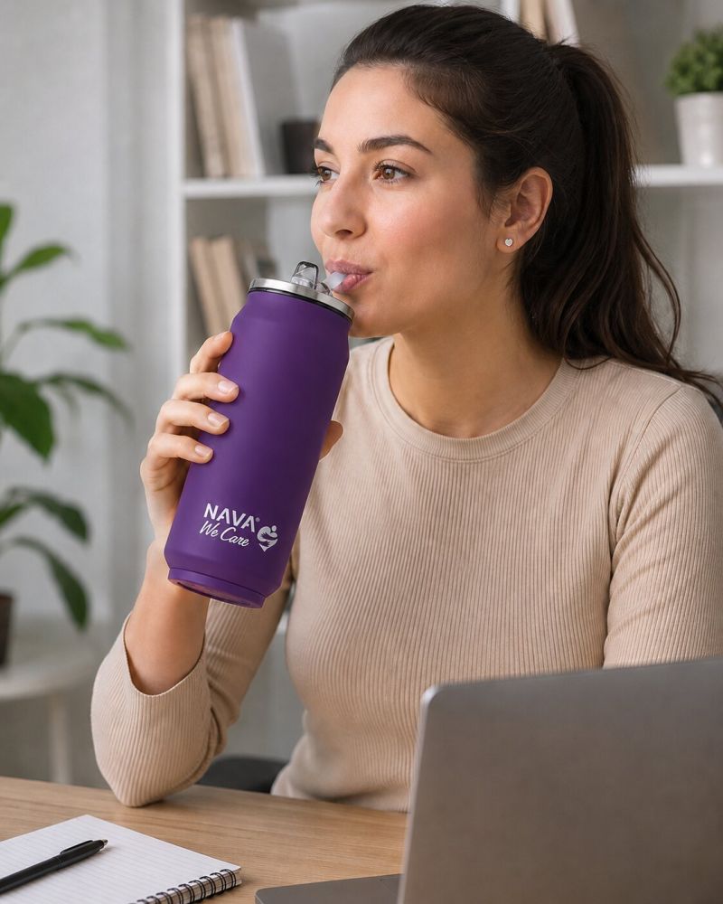 Termohrnček so slamkou 500 ml nerez, fialový NAVA foto3
