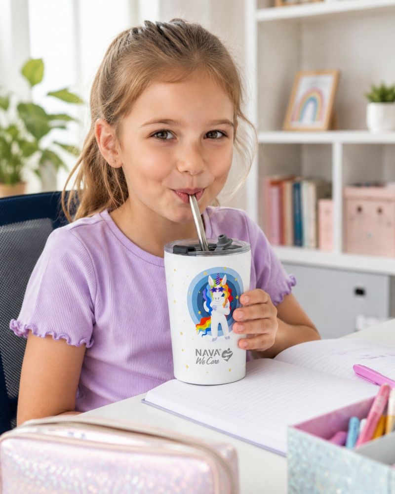 Termohrnček so slamkou 350 ml nerez, jednorožec biely NAVA foto2
