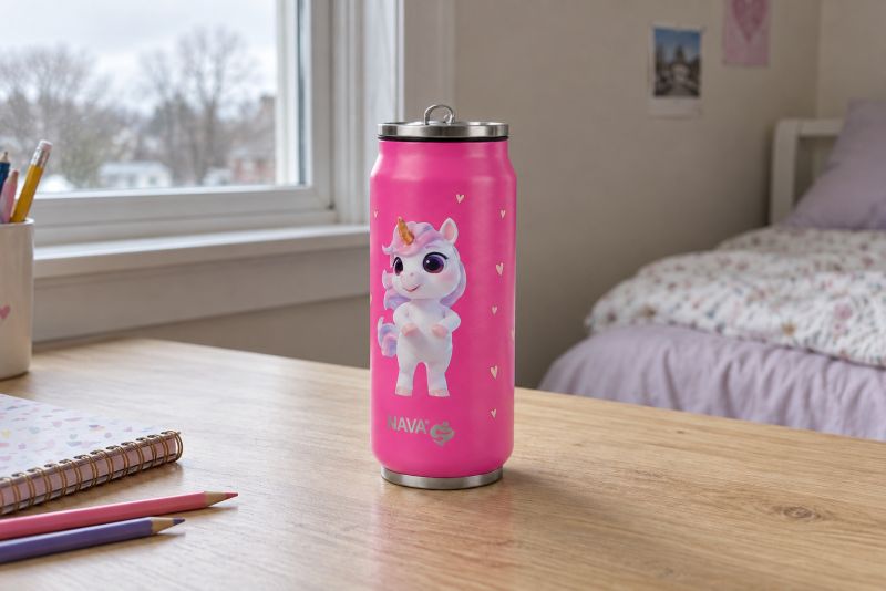 Termohrnček so slamkou 500 ml nerez, jednorožec ružový NAVA foto7