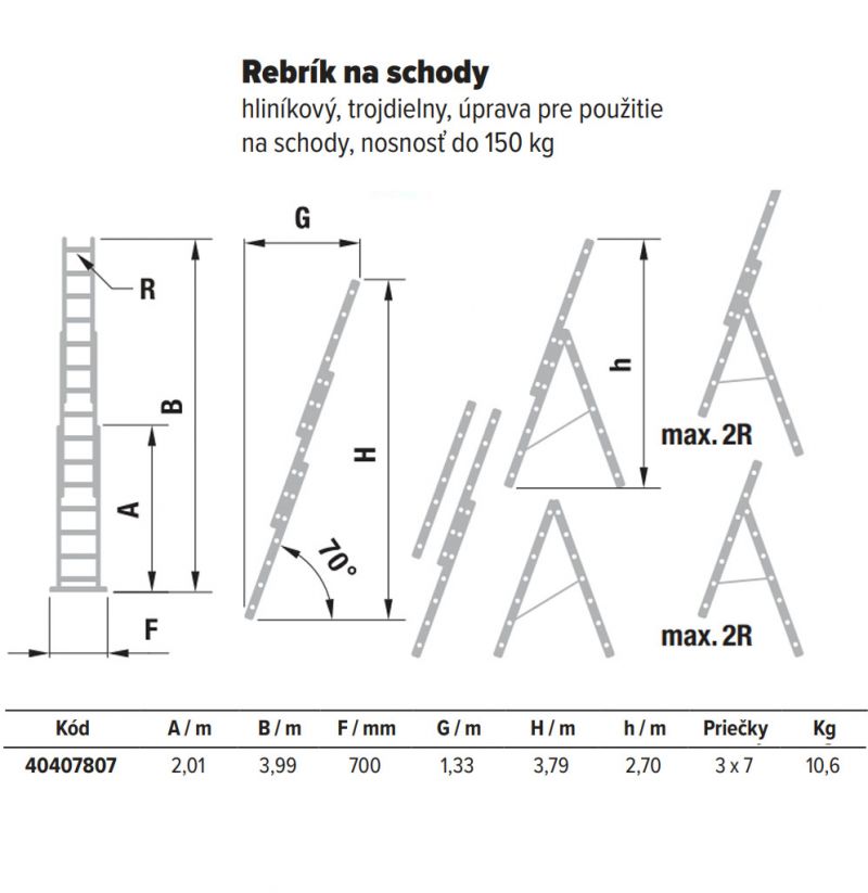 ITOSS Rebrík hliníkový HOBBY 3x7, univerzálny, s úpravou NA SCHODY