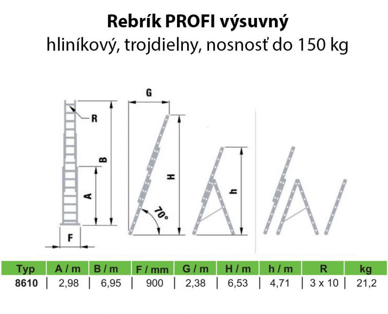 ITOSS Rebrík hliníkový PROFI 3x10, univerzálny, trojdielny, výsuvný