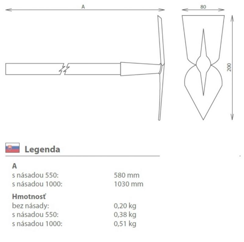Motyčka špicatá + plochá, s násadou 100cm