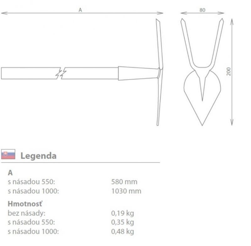 Motyčka špicatá + 2 zubová, s násadou 55cm
