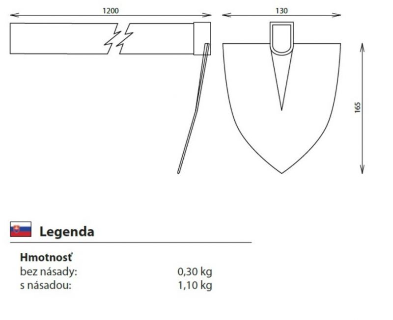 Motyka špicatá, malá, šírka 130mm/1200mm, s násadou