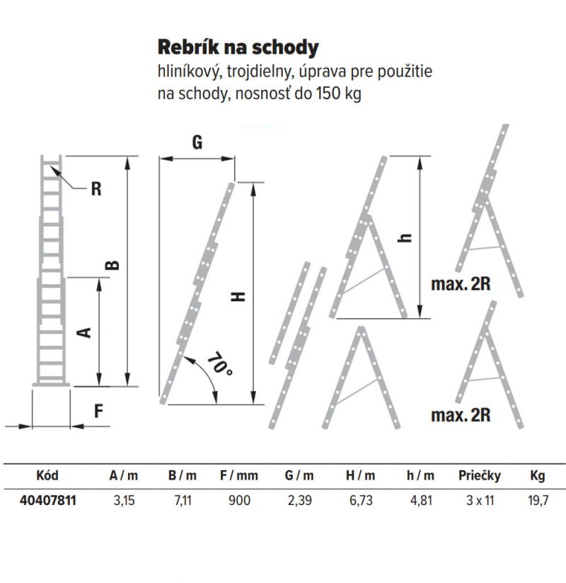 ITOSS Rebrík hliníkový HOBBY 3x11, univerzálny, na schody
