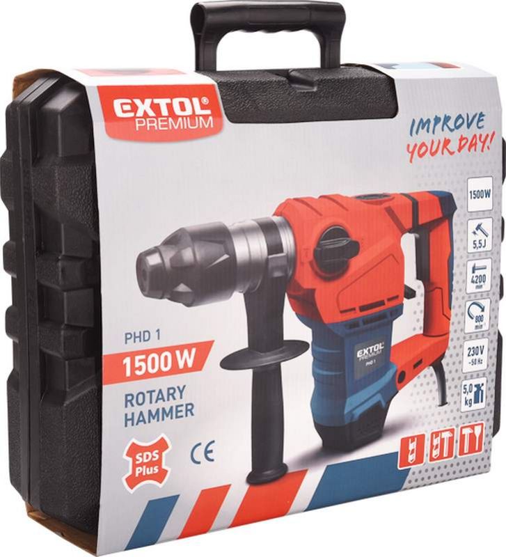 EXTOL PREMIUM Kladivo vŕtacie a sekacie, SDS-plus, príkon 1500W, 5,5J, kufor, EXTOL PREMIUM