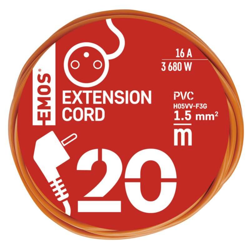 EMOS Predlžovací kábel – spojka, 250V, 20m/1Z/ oranžový