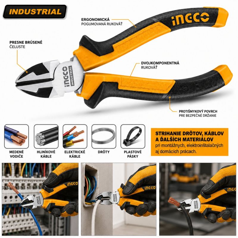 INGCO Kliešte štipacie bočné CrV 180mm INGCO