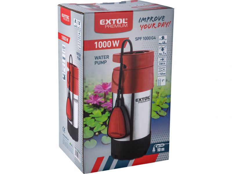 EXTOL PREMIUM Čerpadlo ponorné 4-stupňové antikorové, príkon 1000W, 6000l/hod, max. výtlak 40 m