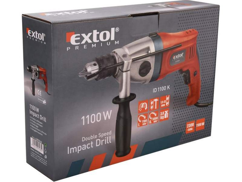 EXTOL PREMIUM Vŕtačka príklepová dvojrýchlostná, príkon 1100W