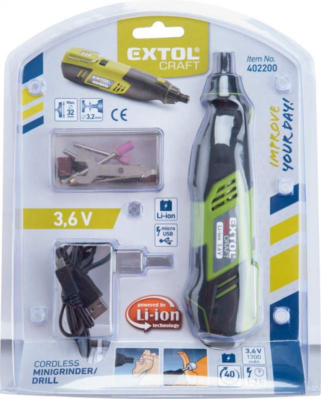 Priama akumulátorová brúska, 3,6 V Li-ion, 1300 mAh foto2