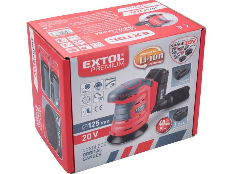 EXTOL PREMIUM Brúska excentrická, Share20V, 1x akumulátor 2Ah Li-ion, 125mm foto4
