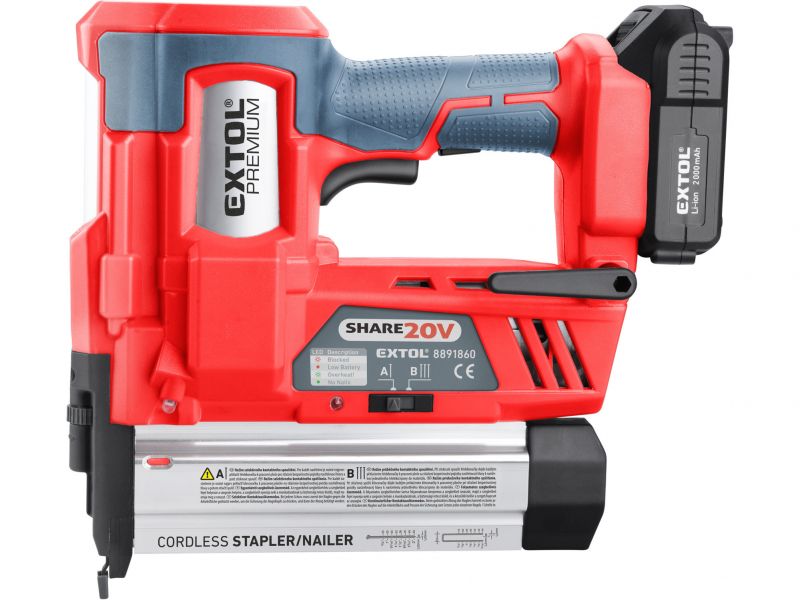 EXTOL PREMIUM Akumulátorová klincovačka / sponkovačka Share 20V, 1x 2Ah Li-ion, 2,4 A nabíjačka, klince 40 mm, spony 50 mm