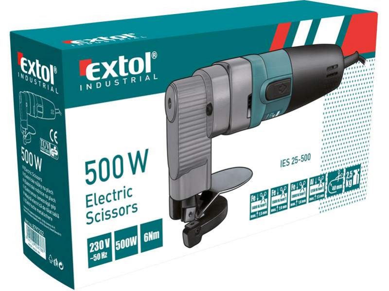 EXTOL INDUSTRIAL Elektrické nožnice na plech, príkon 500 W, 0  -2,5 mm