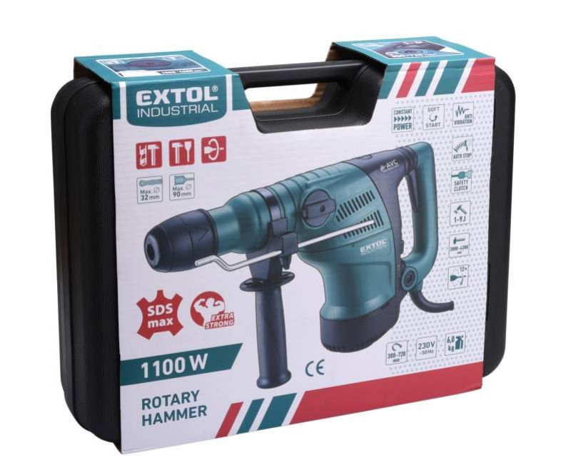EXTOL INDUSTRIAL Vŕtacie a sekacie kladivo, SDS-max, príkon 1100 W, energia úderu 9 J, antivibračná rukoväť foto6