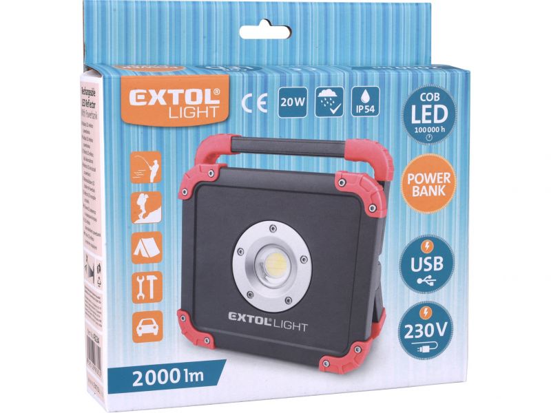 EXTOL LIGHT Svietidlo akumulátorové LED, 20W COB LED, 3,7V/6,6Ah Li-ion foto9
