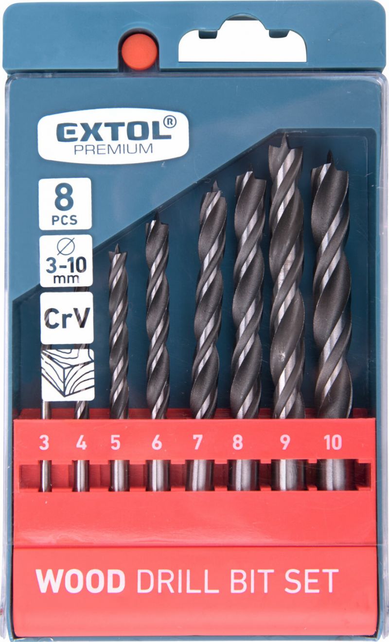 EXTOL PREMIUM Vrtáky do dreva, 8-dielna sada