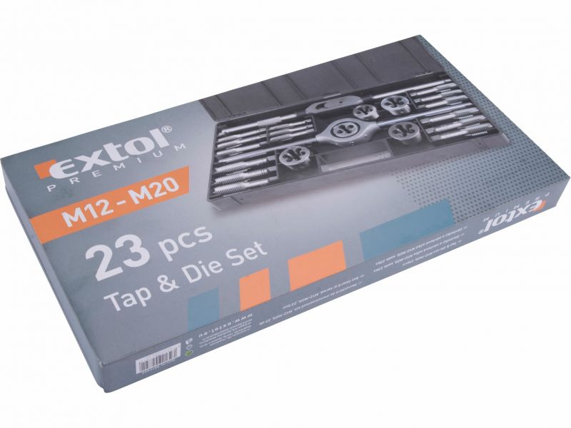 EXTOL PREMIUM Závitníky a závitové očká M12-M20, sada 23ks