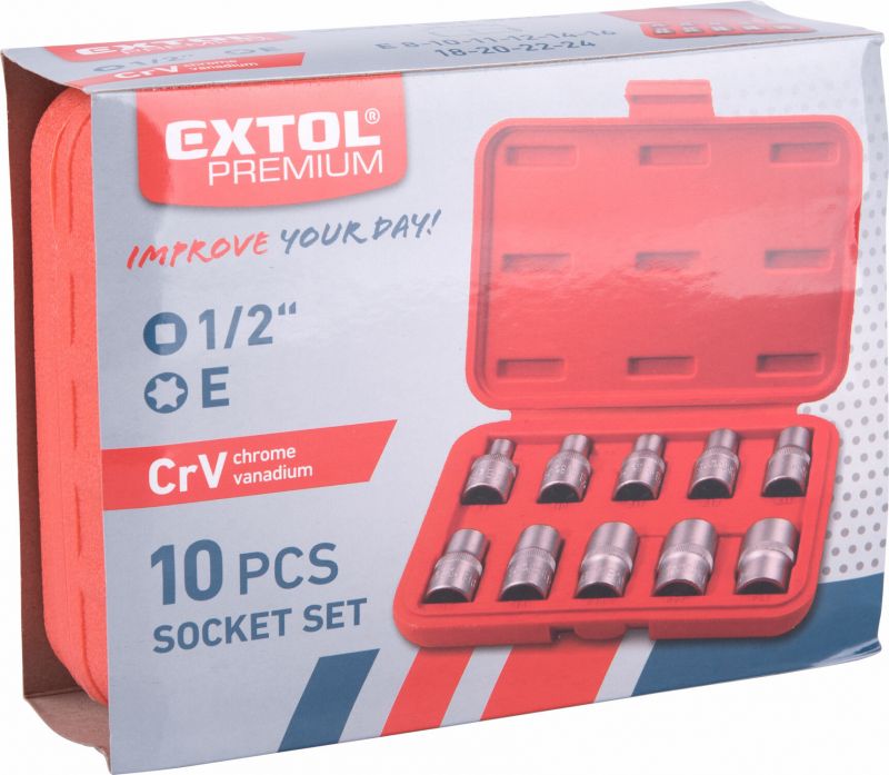 EXTOL PREMIUM Hlavice nástrčne 1/2" vnútorné TORX E8-E24 sd. 10ks