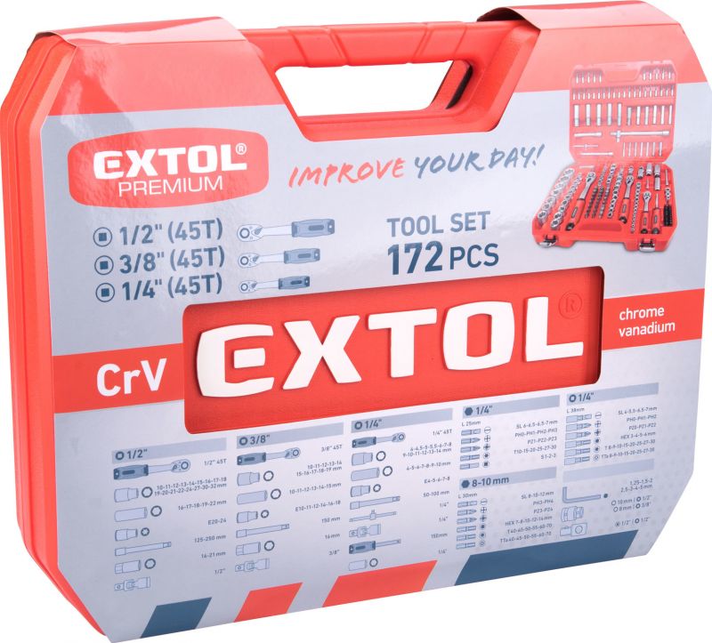 EXTOL PREMIUM Sada nástrčných kľúčov, 172-dielna, CrV foto3