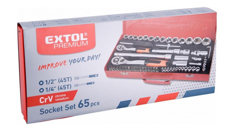 EXTOL PREMIUM Sada nástrčných kľúčov, 65-dielna, EXTOL PREMIUM