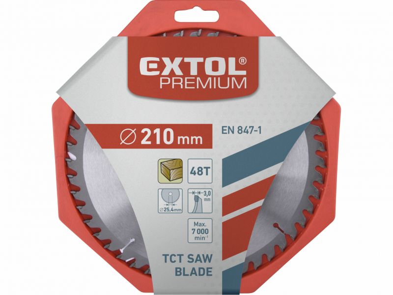 EXTOL PREMIUM Kotuc pilovy s SK platkami 210x2,6x25,4mm, 48zubov, šírka SK plátkov 3,2mm
